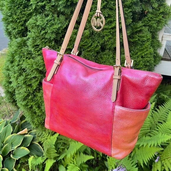 Michael Kors Jet Set Shoulder Tote Bag Hand Painted Metallic Sunrise Red Multi - Picture 2 of 15